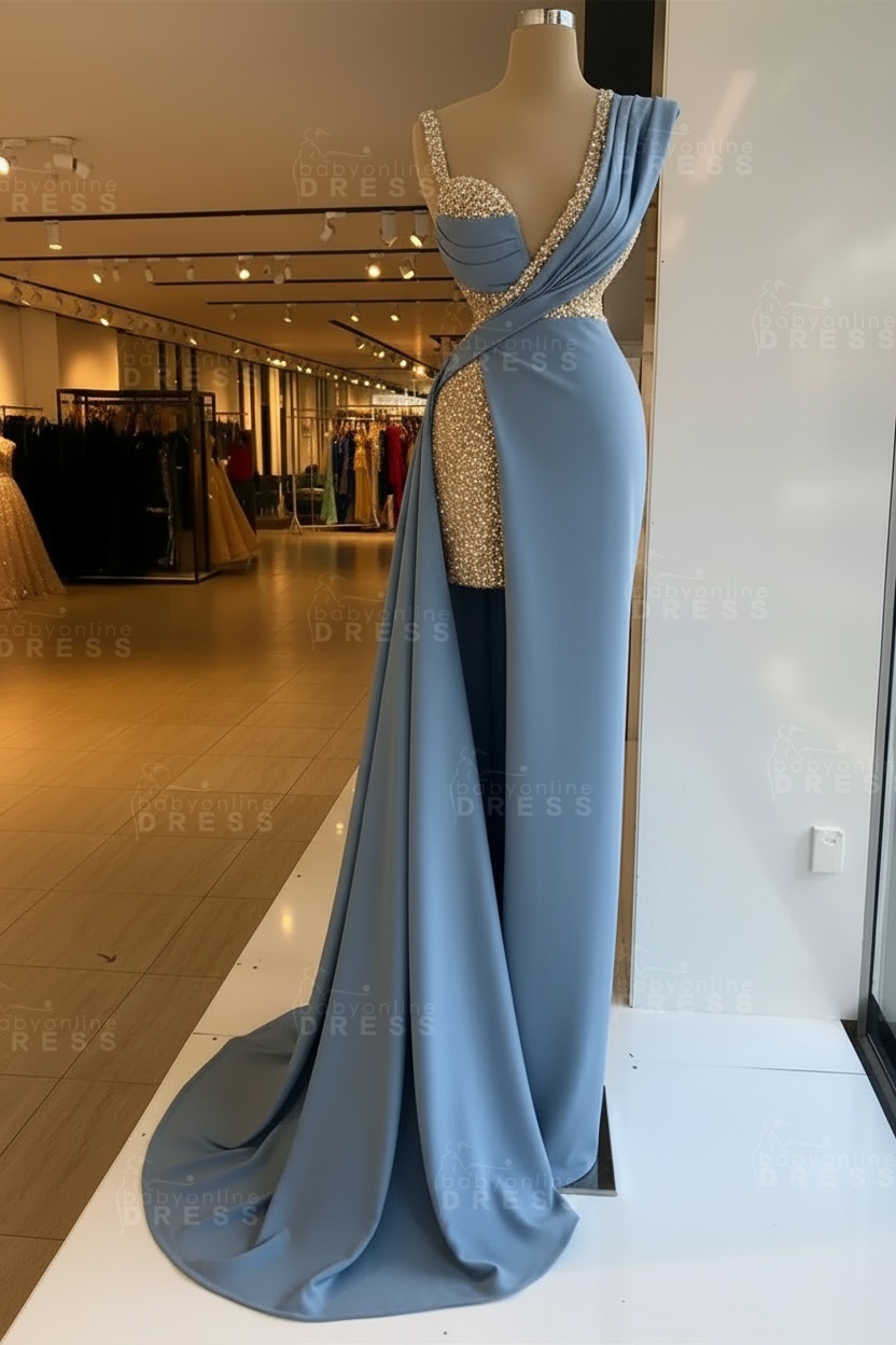 Luxury Satin Prom Dress Sleeveless with Sequins Sleeveless Evening Gown