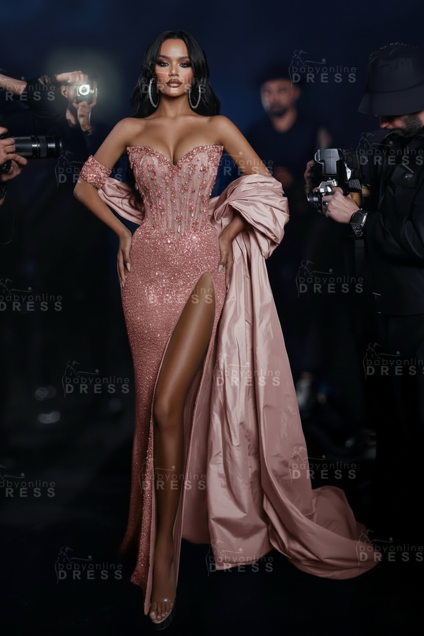 Sexy Strapless Sweetheart Crystal Mermaid Evening Dresses with Slit