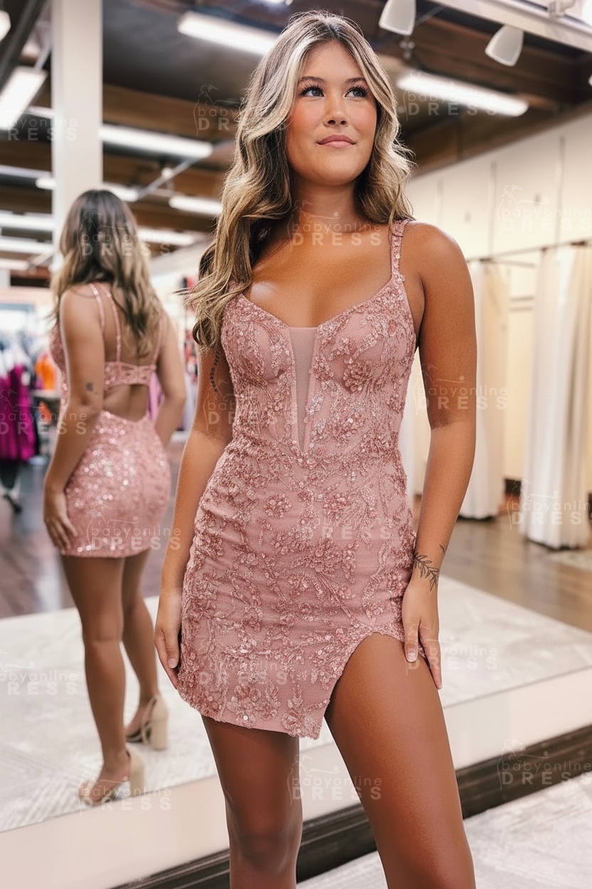 Sparkly Sequins Orange Short Homecoming Dress
