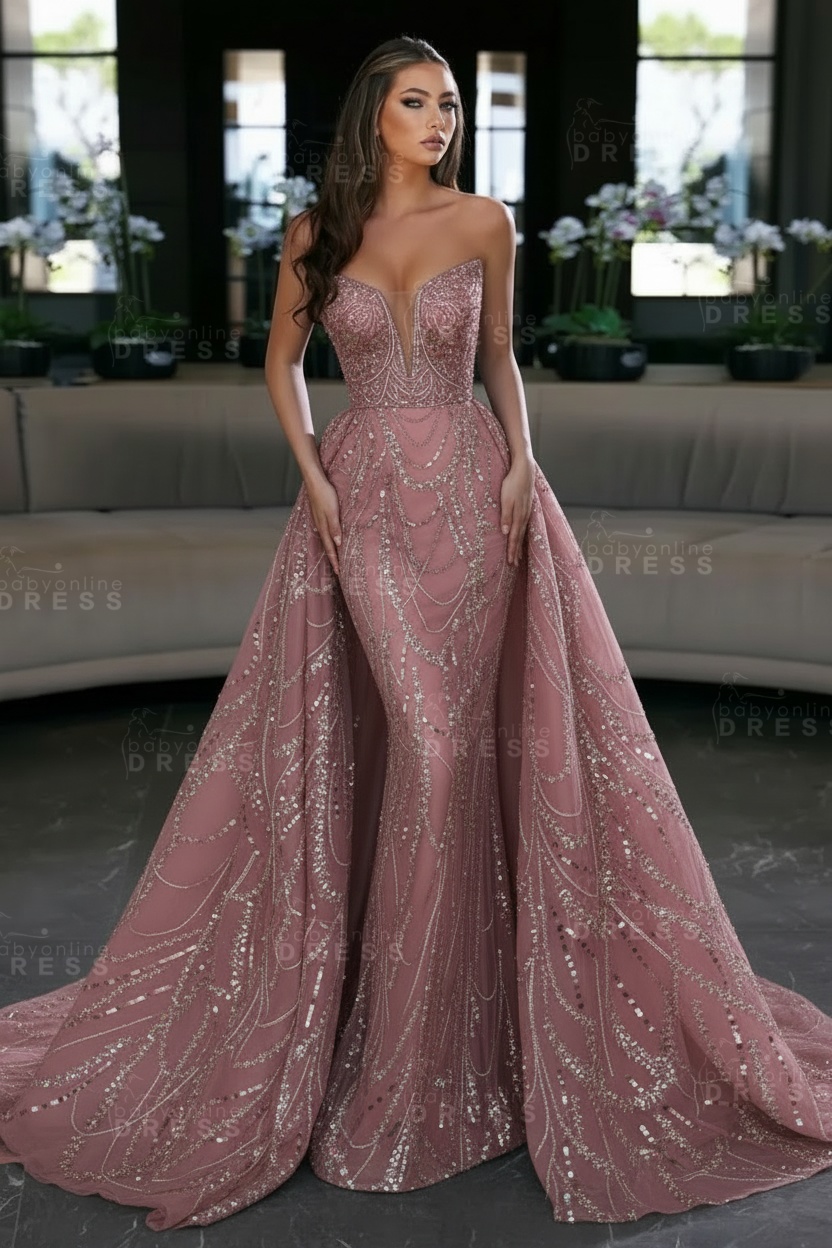 Blue Sequin Mermaid Sweetheart Prom Dresses with Overskirt