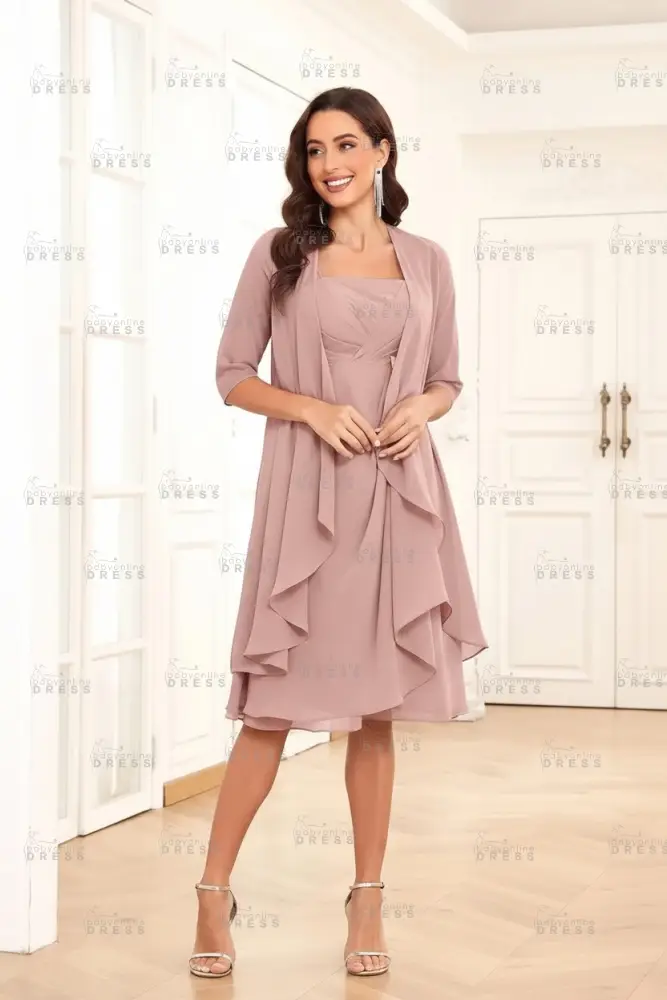 Elegant Pleated Chiffon Two Piece Mother of the Bride Dress
