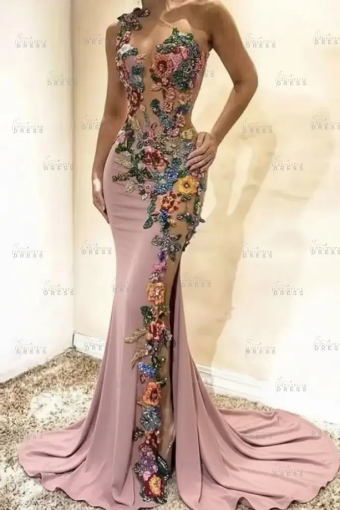 Amazing Floral Pattern Beadings Mermaid Prom Dress