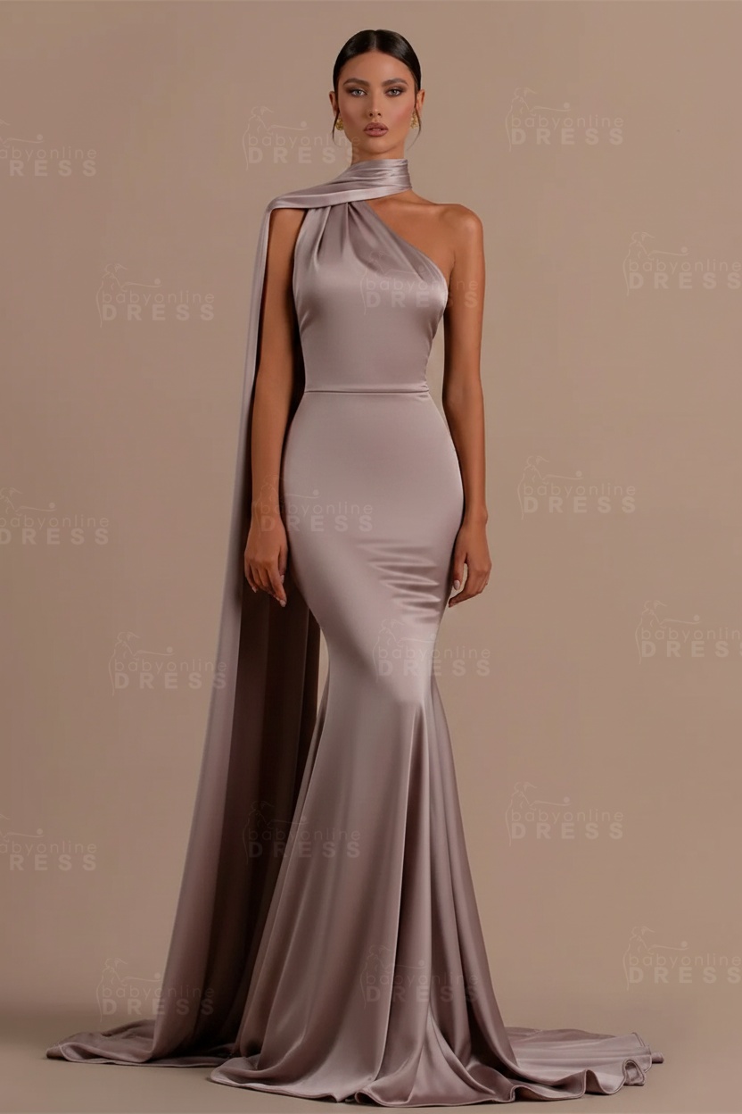 Black One shoulder Mermaid Long Sleeveless Prom Dresses