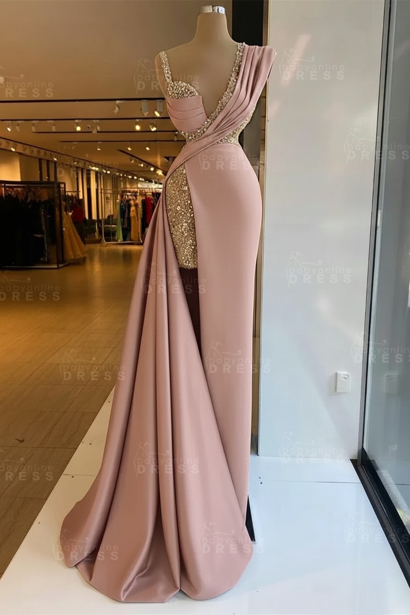 Luxury Satin Prom Dress Sleeveless with Sequins Sleeveless Evening Gown