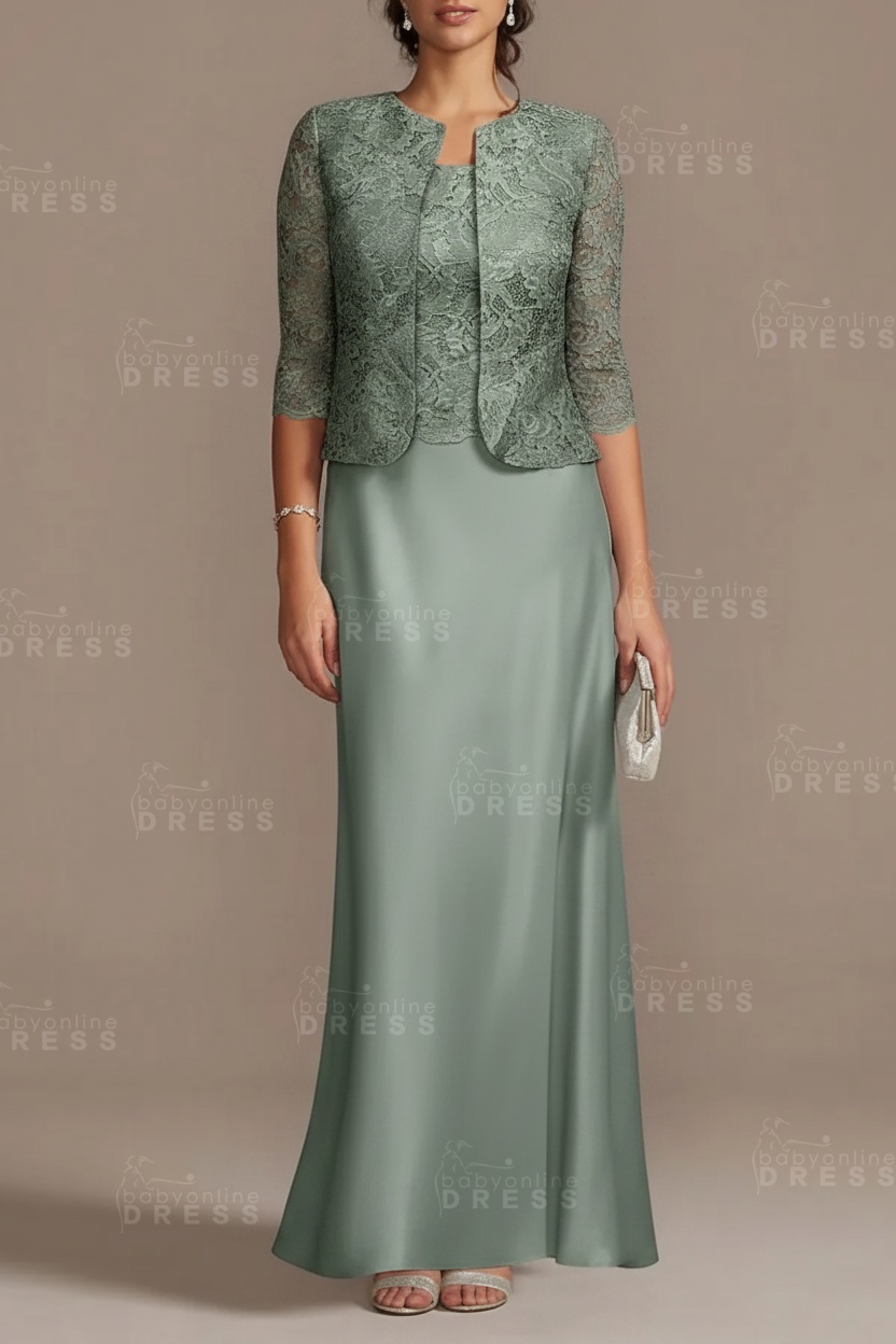 Long sleeves Sky blue Column Long Mother of the bride Dress