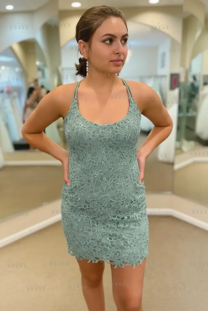 Spaghetti Straps Short Lace Homecoming Dresses 