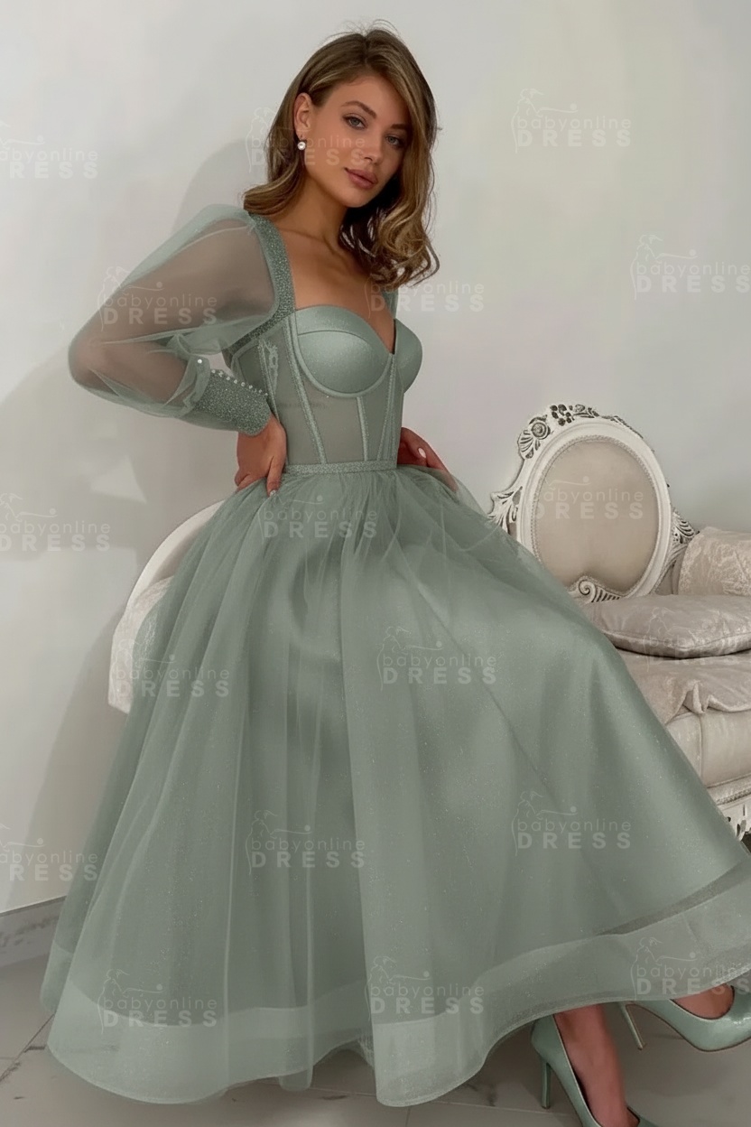 Long sleeves Pink See through Tulle Homecoming Dresses Aline