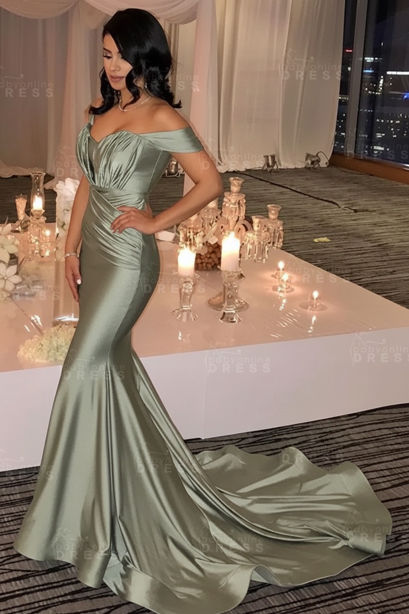 Off The Shoulder Champagne Gold Sexy Prom Dresses Mermaid Lates Popular Evening Gown