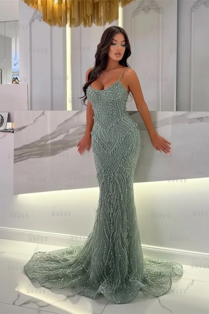 Strapless Mermaid Ivory Court Train Pearls Prom Dresses