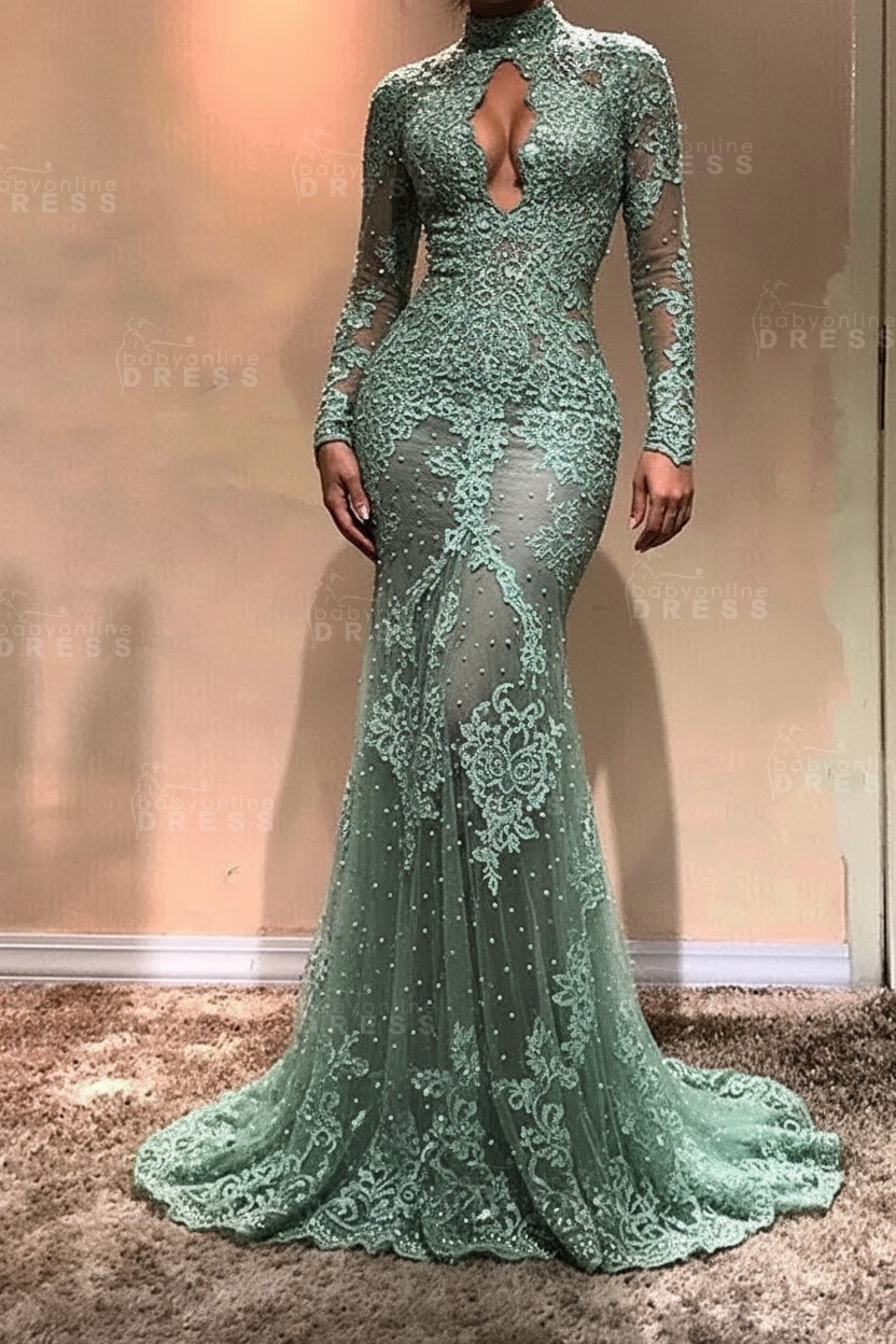 Gorgeous Long Sleeve Mermaid Evening Dress | Lace Formal Dress
