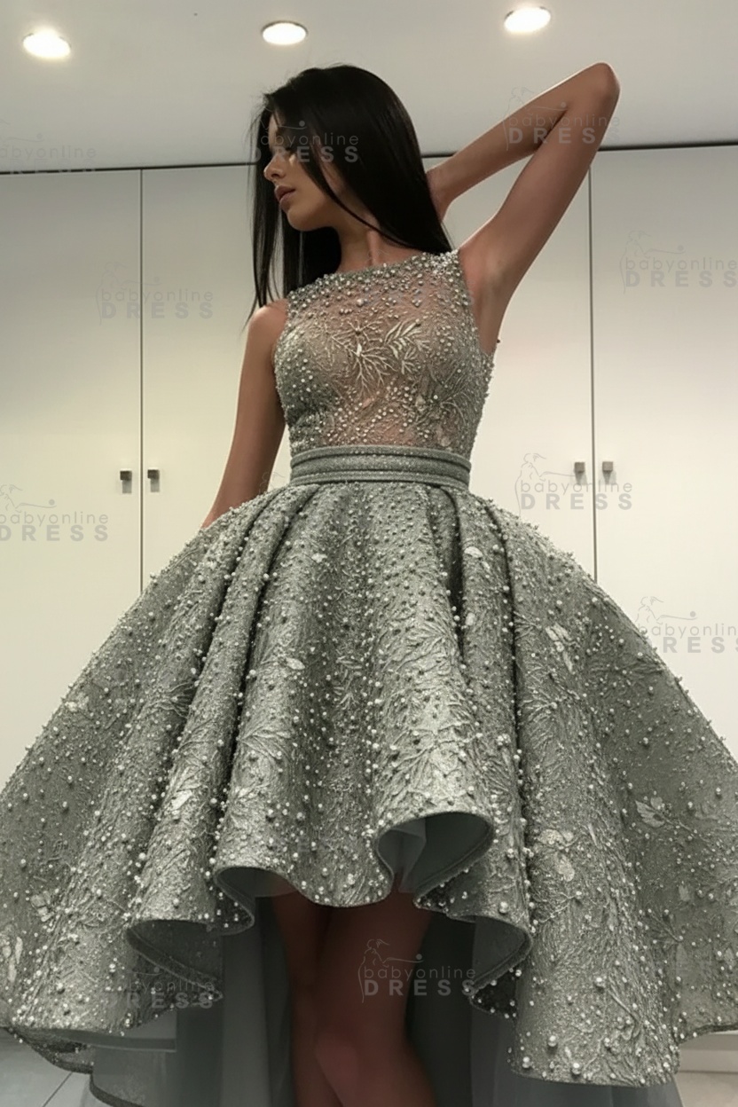 Gorgeous Sleeveless Beadings Short Hi-Lo Cocktail Dress Homecoming Dress