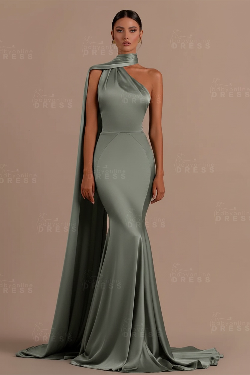 Black One shoulder Mermaid Long Sleeveless Prom Dresses