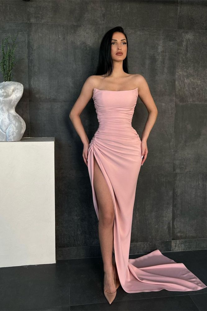 Burgundy Mermaid Court Train Strapless Prom Dresses