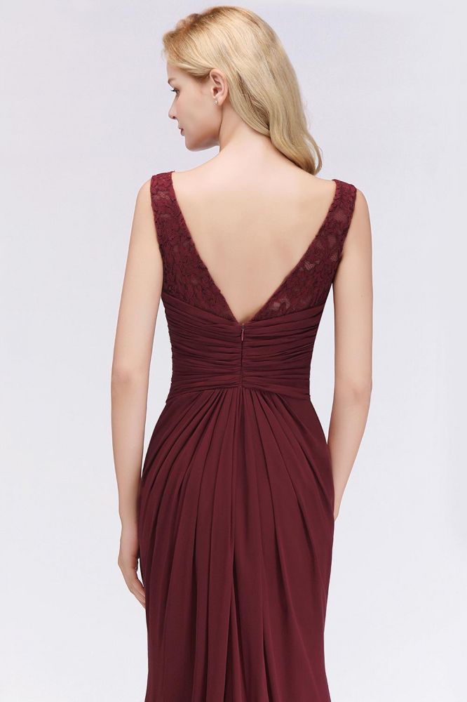 Crew Neck Mermaid Chiffon Mermaid Evening Dress Sleeveless Floral Lace Floor Length Party Dress