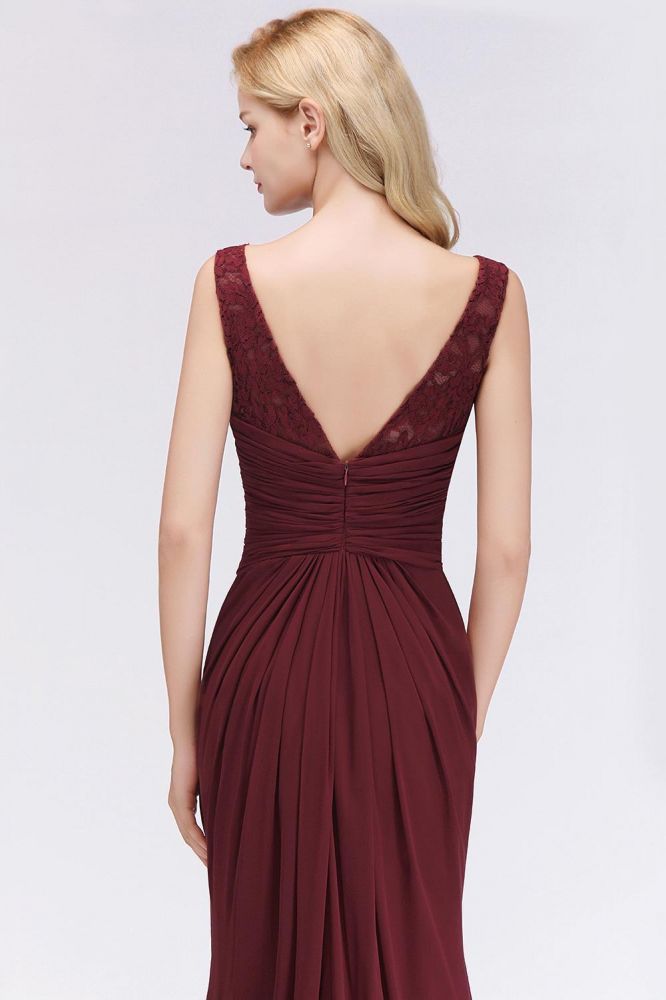 Crew Neck Mermaid Chiffon Mermaid Evening Dress Sleeveless Floral Lace Floor Length Party Dress