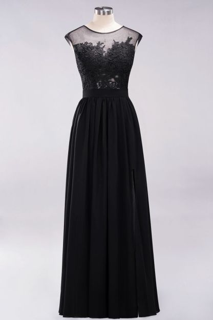 A-line Chiffon Lace Jewel Sleeveless Floor-Length Bridesmaid Dresses with Appliques