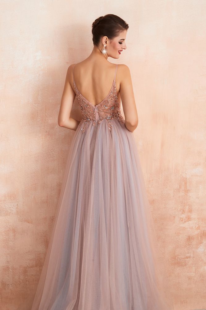 Charlotte | New Arrival Dusty Blue, Pink Spaghetti Strap Prom Dress with Sexy High Split, Evening Gowns Online-Babyonlinewholesale