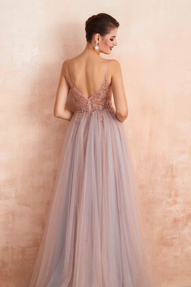 Charlotte | New Arrival Dusty Blue, Pink Spaghetti Strap Prom Dress with Sexy High Split, Evening Gowns Online-Babyonlinewholesale