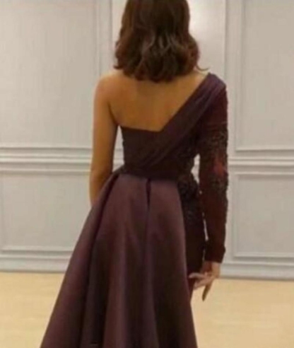 Graceful Asymmetric Splicing One Shoulder Appliques Spandex Satin Party Dresses | Floor Length Open Back Evening Gowns With Waist Band-Babyonlinewholesale