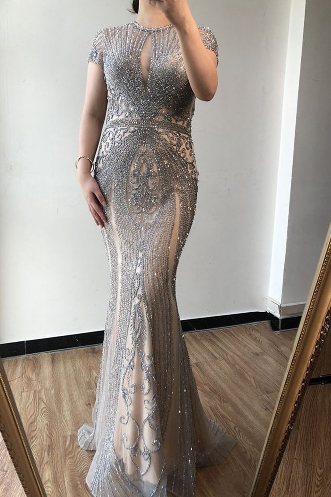 Luxury Mermaid Halter Rhinestones Prom Dress with Tassel | Sparkle Formal Evening Dresses