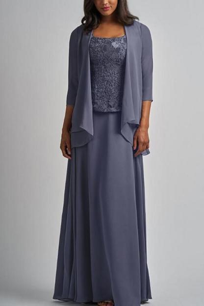 Gray Long sleeves Chiffon High neck Long Mother of the bride dress