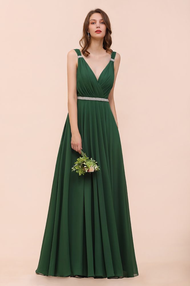 Sleeveless V-Neck Aline Bridesmaid Dress Long Banquet Dress