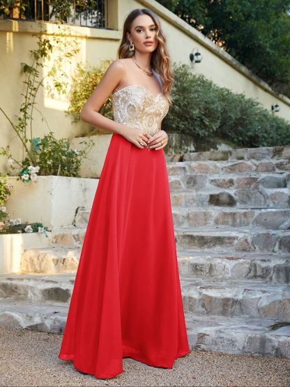 Sleeveless Lace Appliques Long Prom Dresses Chiffon Evening Party Gown