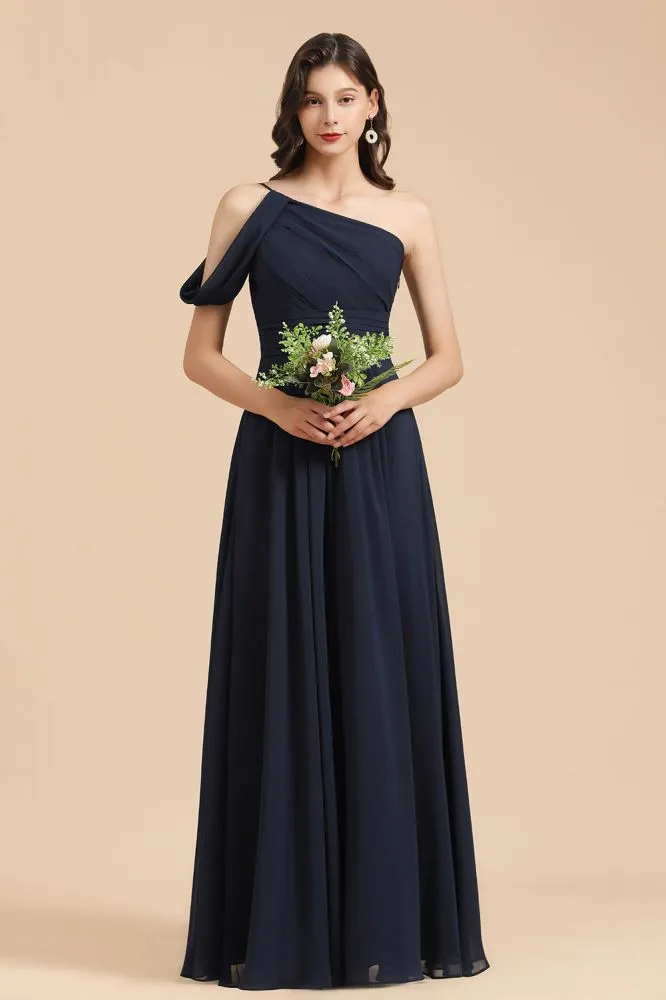 Navy Blue Plus Size Bridesmaid Dresses One-Shoulder Engagement Robe Birthday Gift for Women