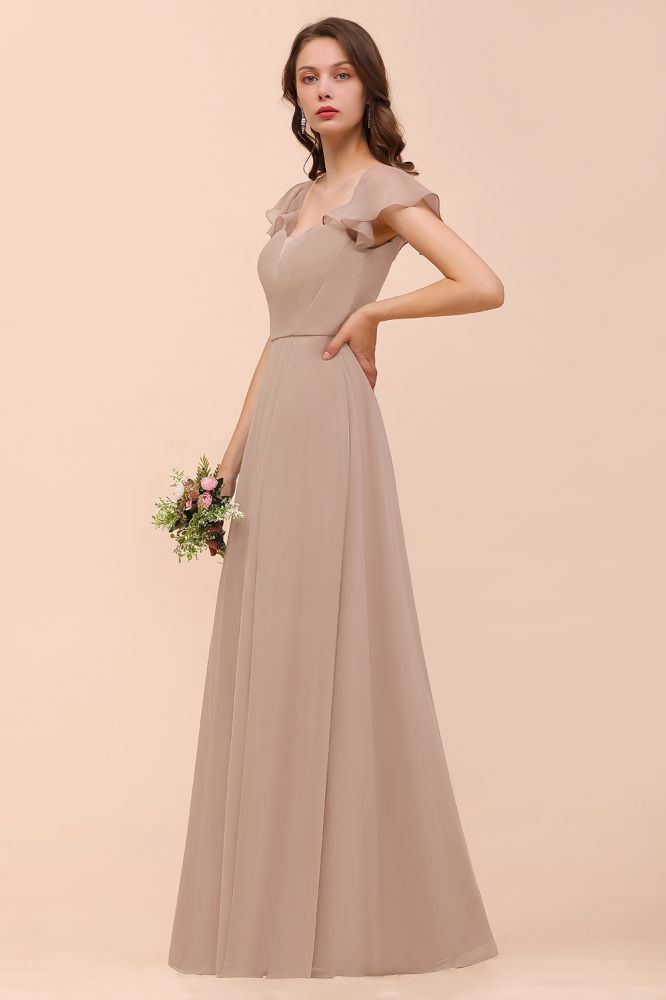 Cap Ruffle Sleeves Bridesmaid Dress with Side Slit
