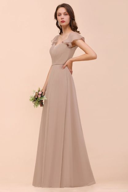 Cap Ruffle Sleeves Bridesmaid Dress with Side Slit