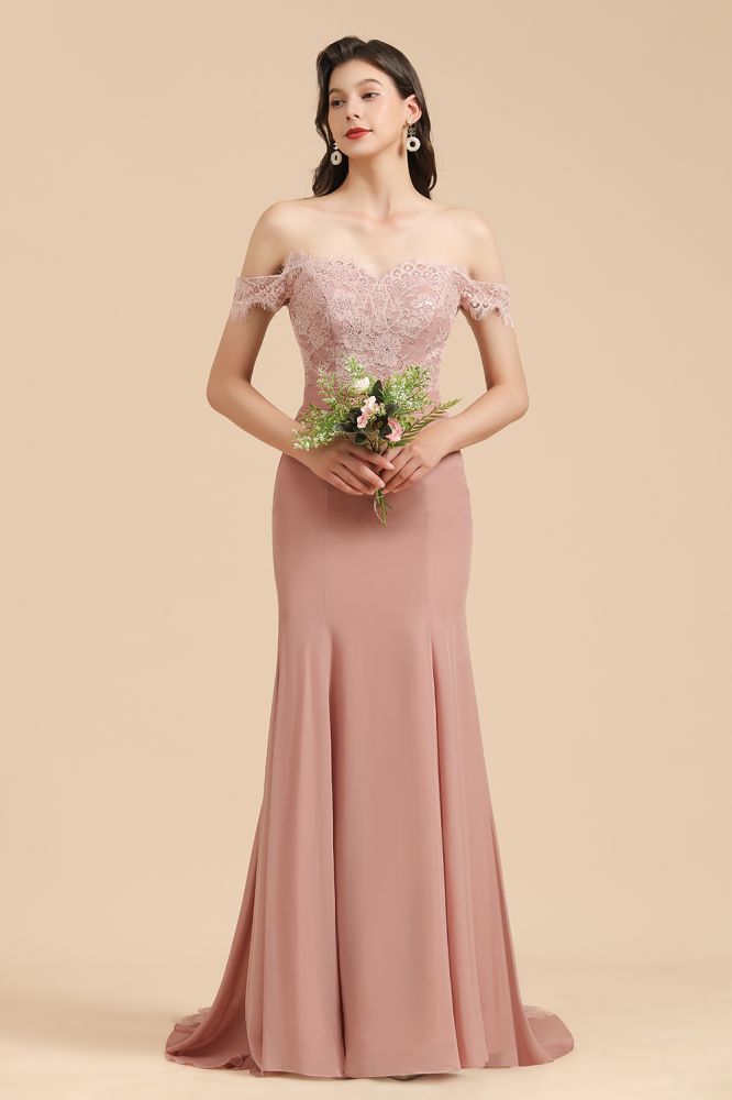 Off Shoulder Floral Lace Appliques Mermaid Evening Dress Bridesmaid Dress