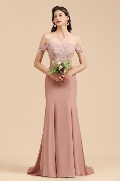 Off Shoulder Floral Lace Appliques Mermaid Evening Dress Bridesmaid Dress