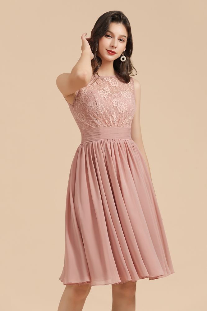 Elegant Sleeveless Crew Neck Lace Homecoming Dress Short Cocktail Party Dress