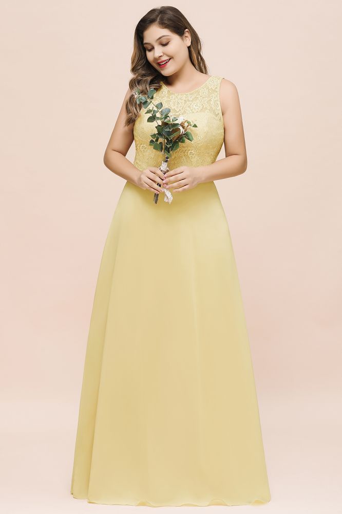 Plus Size Chiffon Lace Bridesmaid Dress Sleeveless Aline Evening Maxi Dress