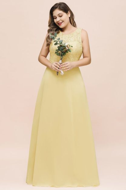 Plus Size Chiffon Lace Bridesmaid Dress Sleeveless Aline Evening Maxi Dress