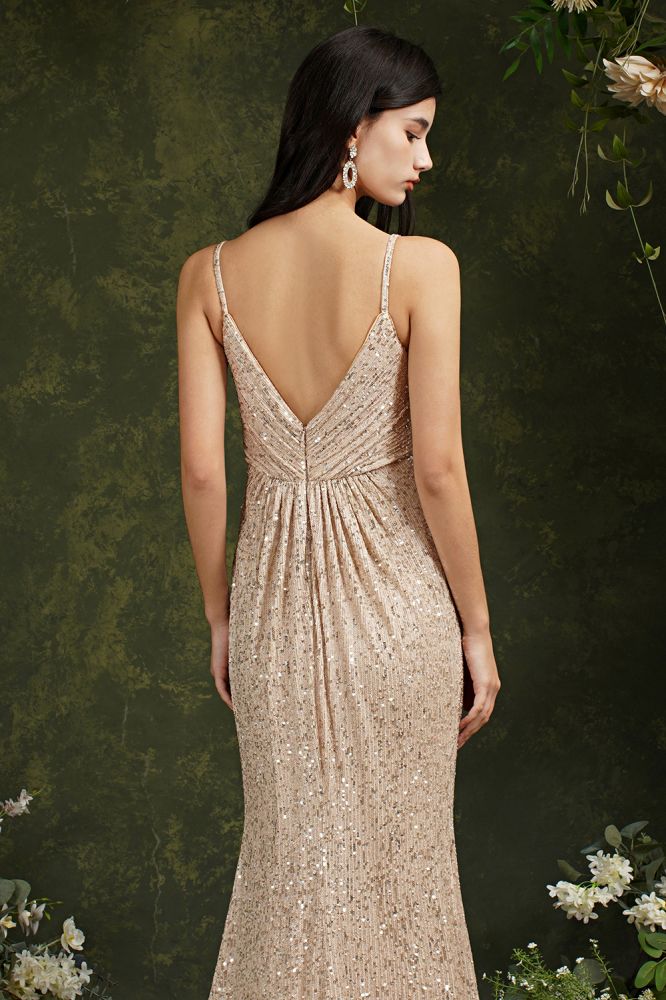 Black Sparkly Sp?ghetti Strap Sleeveless Long Meramid Sequins Prom Dress