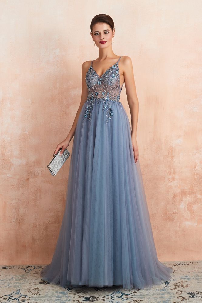 Charlotte | New Arrival Dusty Blue, Pink Spaghetti Strap Prom Dress with Sexy High Split, Evening Gowns Online-Babyonlinewholesale