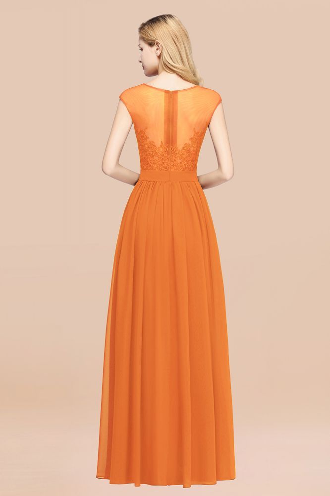 A-line Chiffon Lace Jewel Sleeveless Floor-Length Bridesmaid Dresses with Appliques