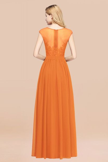 A-line Chiffon Lace Jewel Sleeveless Floor-Length Bridesmaid Dresses with Appliques