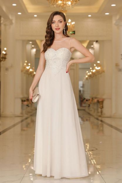 Elegant Scoop Neck Chiffon Bridesmaid Dress Sleeveless Lace Appliques Long Evening Dress