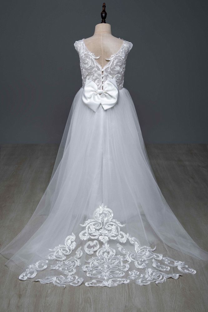 Cute Tulle Ivory White Sleeveless Flower Girls Dresses Ball Gown for little Girls