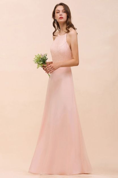 Halter Lace Chiffon Aline Bridesmaid Dress Long Spcial Occasion Dress