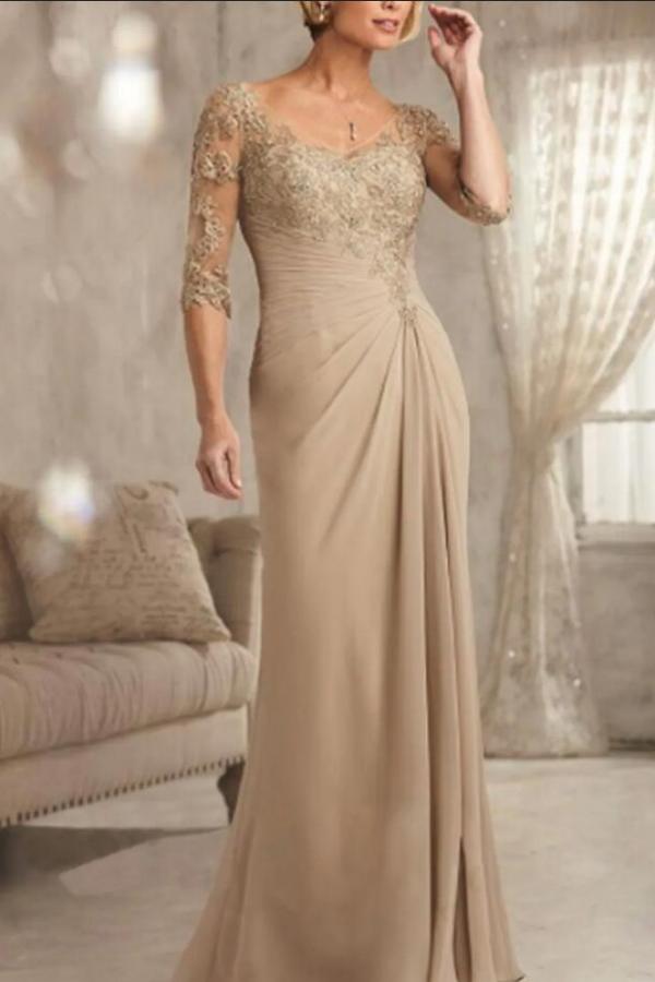 Elegant Half Sleeves Chiffon Mother of Bride Dress