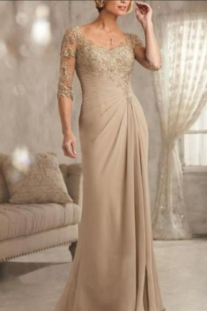 Elegant Half Sleeves Chiffon Mother of Bride Dress