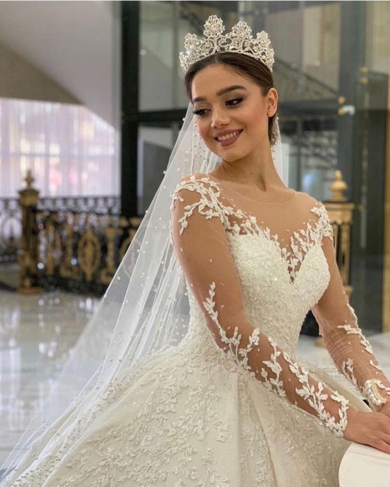 Luxury Sweetheart Long Sleeves Aline Lace Ball Gown