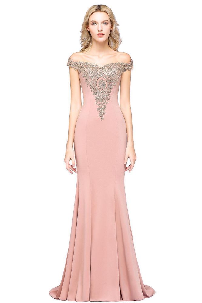 Simple Off-the-shoulder Burgundy Formal Dress with Lace Appliques