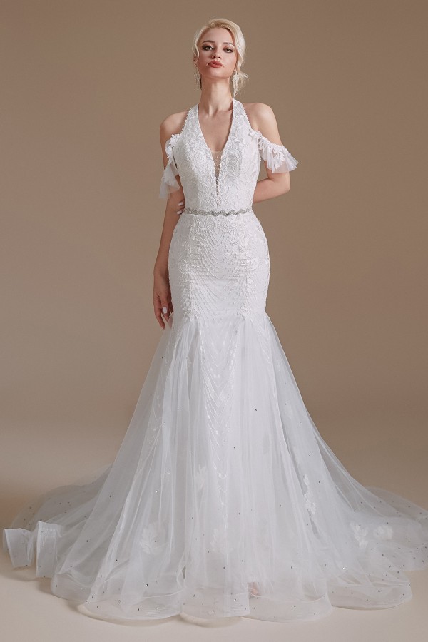halter mermaid wedding dress Lace Halter Mermaid Bridal Gown by Adrianna Papell 31226