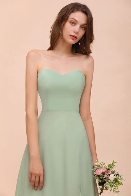 Sage Sleeveless Slim Long Bridesmaid Dress Side Slit