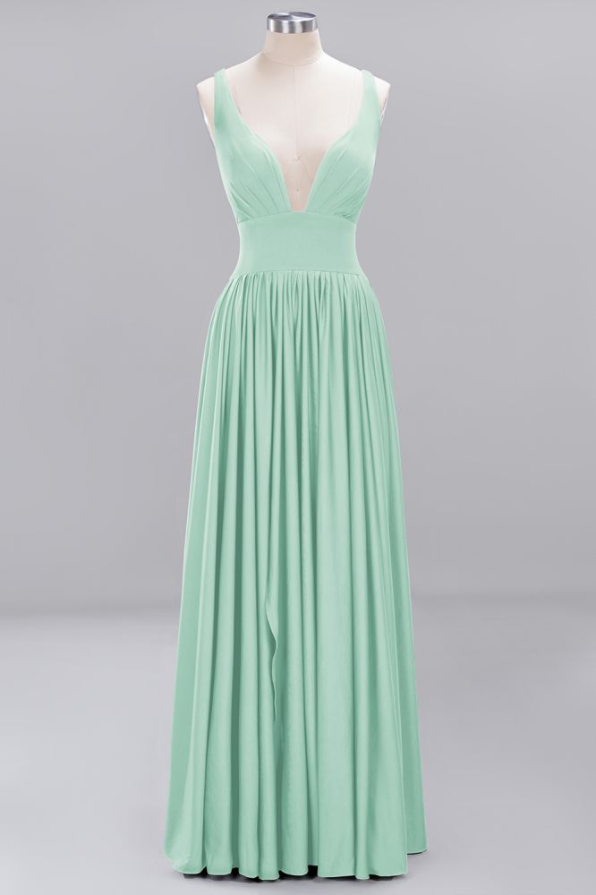 A-Line Jersey V-Neck Sleeveless Long Bridesmaid with Ruffles