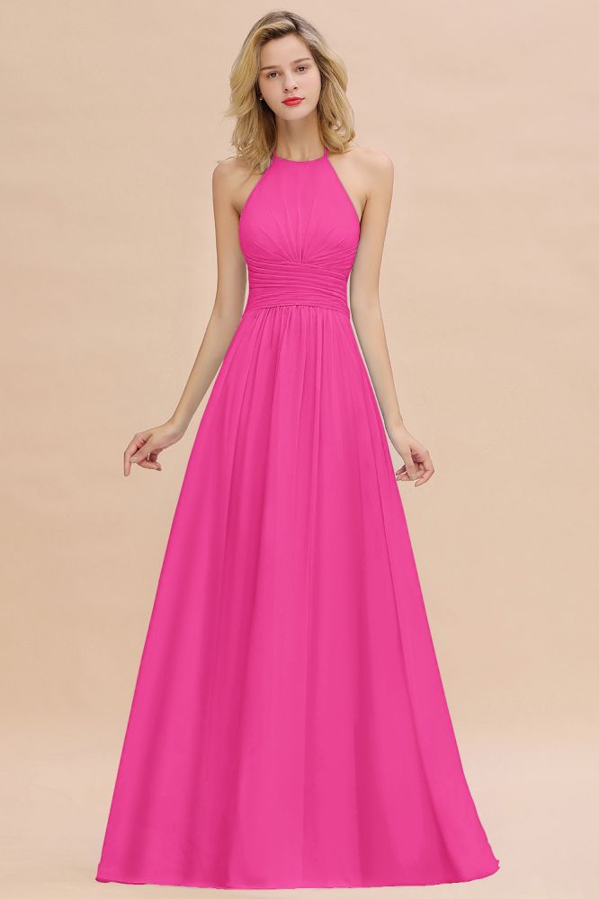 Stylish Sky Blue Halter Soft Chiffon Bridesmaid Dress Aline Evening Swing Dress